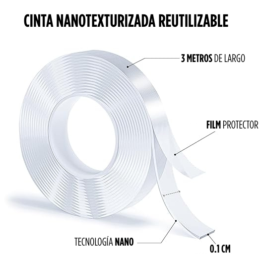 3 x 1 NanoTape® - Cinta Nanotexturizada Doble Cara Reutilizable 3M